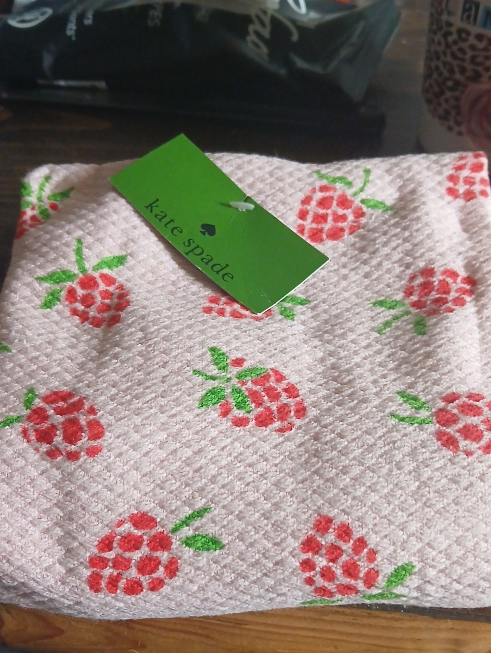 kate spade pink scarf with red raspberry print